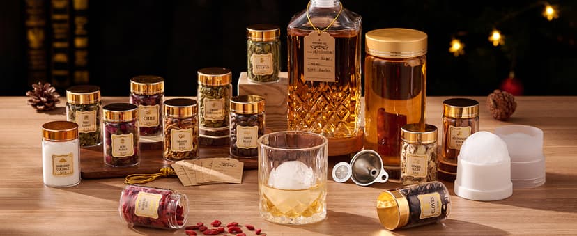 Whiskey Infusion Kit Gifts for Men – 12 Natural Ingredients, Decanter, Infusion Jar, Glass, Ice Mold – DIY Whiskey, Bourbon, Rum & Cocktail Infusion Set for Him, Dad, Husband