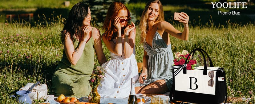 YOOLIFE Initial Canvas Tote Bag & Makeup Bag, Birthday Gifts for Women Mom Sister Friends, Bridesmaid Wedding Gifts