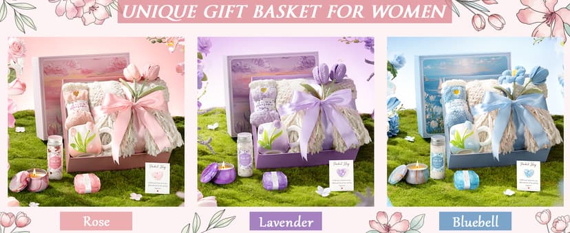 Birthday Gifts for Women Self Care Set Get Well Soon Gift Baskets, Relaxing Rose Spa Gift Basket Care Package for Women, Unique Xmas Gifts for Mom Her Girlfriend Sister Best Friend Wife Grandma