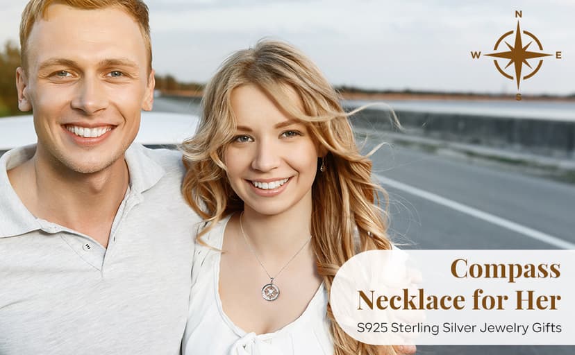 S925 Necklace Gift for Wife |Compass Jewelry |Women Anniversary |Sterling Silver |Girlfriend Birthday Gifts for Her Valentines |I'd be Lost without You |Jewel 18K Gold