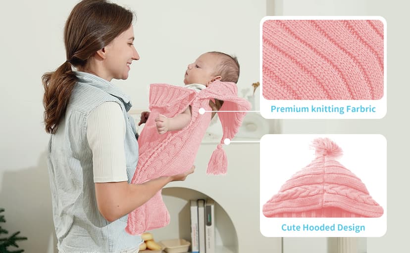 XMWEALTHY Newborn Baby Wrap Swaddle Blanket Knit Sleeping Bag Sleep Sack Stroller Wrap for Baby(Beige) (0-6 Month)