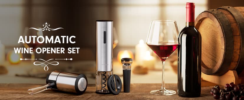 Rechargeable Electric Wine Gift Set - Aerator, Vacuum Stoppers, Foil Cutter and Bottle Opener for Home Bar and Outdoor Parties
