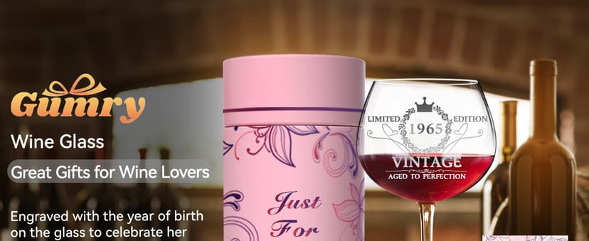 60TH Birthday Gifts for Her, Vintage 1965 Engraved 60th Wine Glass, 60 Year Old Birthday Decorations For Women, Funny 60 Bday Gifts Idea For Women, Friends, Daughter, Sister Mom - Turning 60 Present