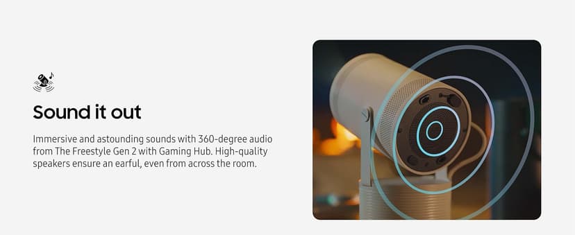 Samsung 30” - 100” The Freestyle 2nd Gen with Gaming Hub Smart Portable Projector, FHD, HDR, Big Screen Home Theater Experience, 360 Sound, SP-LFF3CLAXXZA, 2023 Model