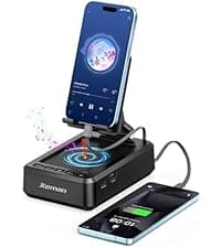 JTEMAN Cell Phone Stand with Bluetooth Speaker and Charging Function,Bluetooth Audio Power Bank Bracket,Birthday Gifts for Men Women,Kitchen Gadgets for Most Phones and Tablets-Black