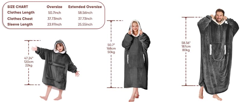 yescool Wearable Blanket Hoodie - Birthday Christmas Gifts for Women Mom Girlfriend, Oversized Flannel Sherpa Cozy Hooded Blanket Sweatshirt Adult With Hood Pocket & Sleeves, One Size Fits All (Grey)