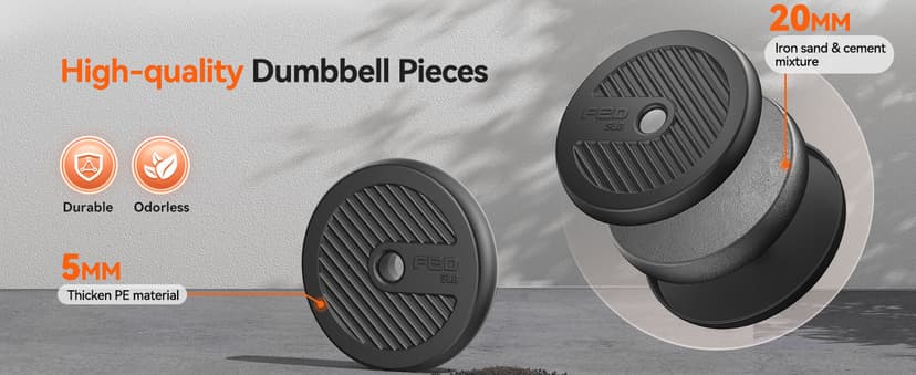 FEIERDUN Adjustable Dumbbells, 20/30/40/45/70/90lbs Free Weight Set with Connector, 5 in1 Dumbbells Set Used as Barbell, Kettlebells, Push up Stand, Weight Plate, Fitness Exercises for Home Gym Suitable Men/Women
