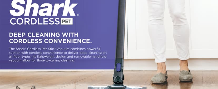 Shark | Pet Cordless Vacuum Cleaner | LED Headlights | Removable Handheld Vacuum for Pet Hair | Crevice Tool & Pet Multi-Tool Included | 40min Runtime | For Carpet & Hard Floors | Grey | IX141