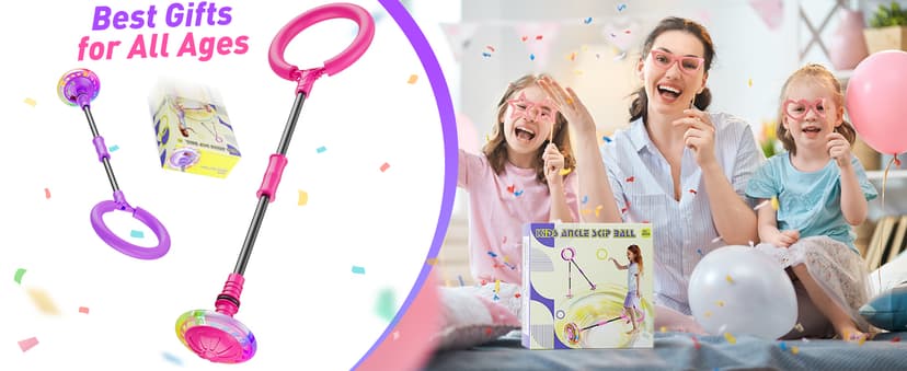 Flooyes Skip Ball for Kids, Ankle Skip Ball Toy with Counter, Timer and Cal Calculator, Girl Birthday Gifts for Age 6 7 8 9 10+, Rechargeable Colorful Flash Wheel Skip Ball for Girls Women