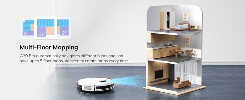 ILIFE A30 Pro Robot Vacuum and Mop, Self Emptying Station for 60 Days, 5000Pa Suction, LiDAR Navigation, No-Go Zones, 2.4G WiFi/App/Alexa/Remote Control, Roller Brush for Carpet, Hard Floors, 110V