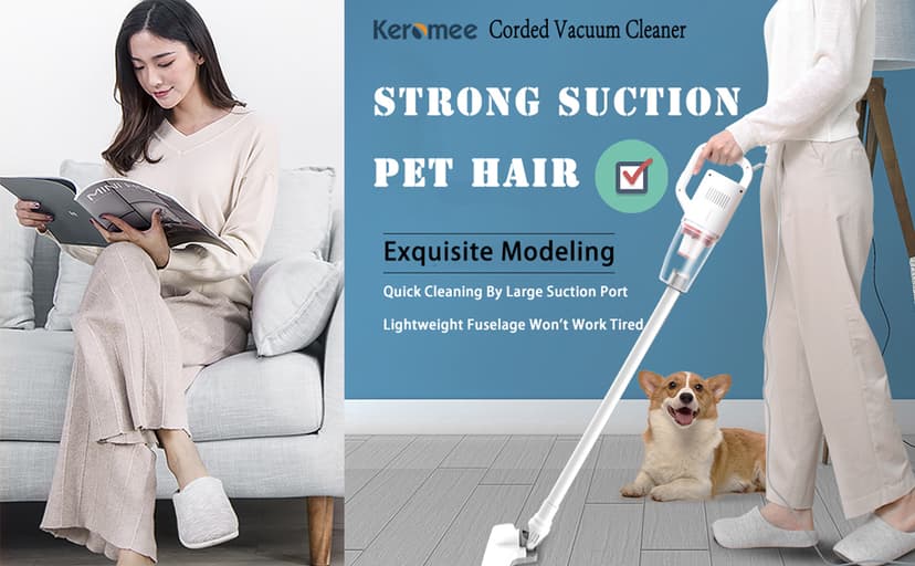 Stick Corded Handheld Vacuum Cleaner 26ft Cord Electric Broom for Pet Hair Hardwood Floor Cat Litter Cleaning