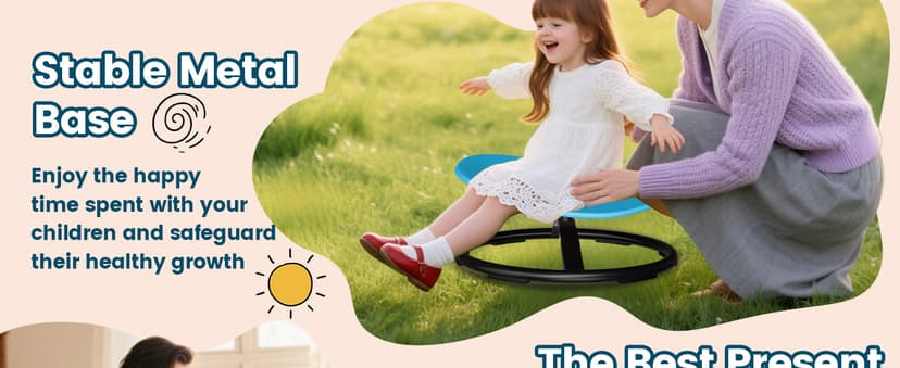 21" L × 19" W Large Size Spinning Chair for Autistic Kids, Toddler Sensory Spinning Chair, Sensory Toys Gifts for Kids with Autism & ADHD, Sit and Spin Training Body Coordination, Azure Rounded Shape