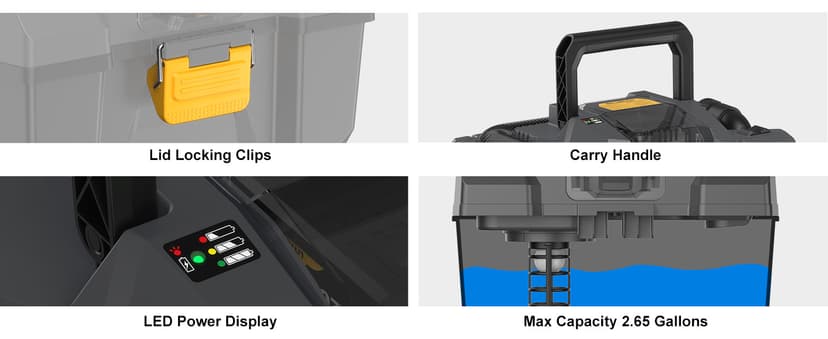 20V Cordless Vacuum Cleaner-Wet/Dry Shop Vac,2.6 Gallon Capacity,Compatible with DeWALT Batteries (Bare Tool - No Battery & No Charger),Ideal for Cleaning Car,Home Spaces,and Workshops RCSV-20