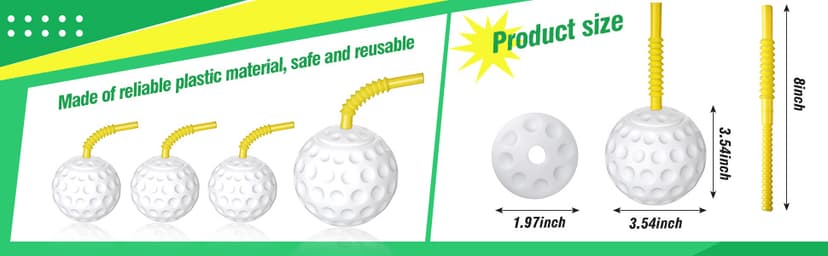 Golf Ball Cups with Lid and Straw 14 oz Plastic Golf Party Favors Shaped Decorations for Party Supplies for Kids Drinking Themed Parties(24 Pieces)