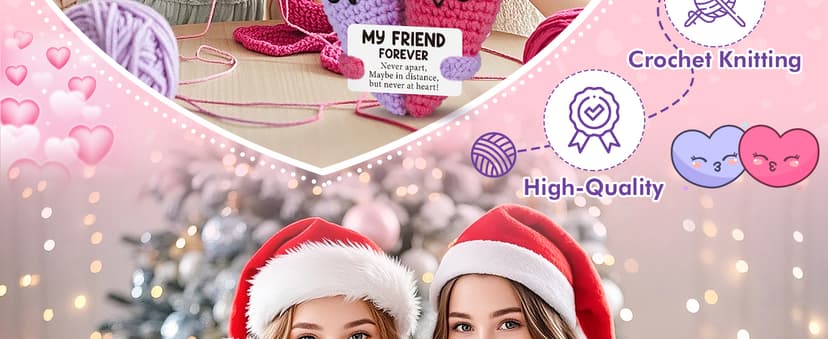 Funny Crochet Love Gifts for My Forever Best Friend,Birthday Gifts for Women Friendship,Small Cute Handmade Knitted Stuff Heart,Unique Christmas White Elephant Gift Ideas for Friends Female Bestie BFF