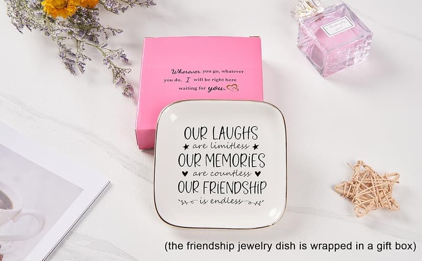 Friendship Gifts for Women Best Friend Jewelry Dish, Our Laughs are Limitless, Our Memories are Countless, Our Friendship is Endless Unique Gifts for Women, Female Friend Birthday Christmas