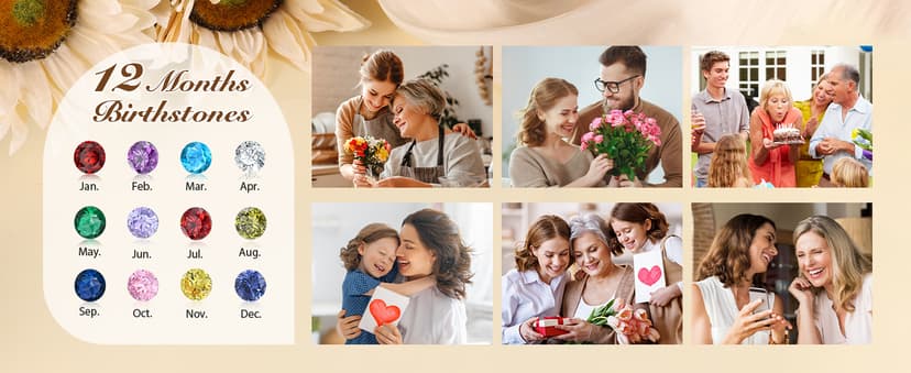 Jeweidea Personalized Heart Necklace with 2-6 Simulated Birthstones Custom Name Mother Daughter Chain Pendant for Women Mom Birthday