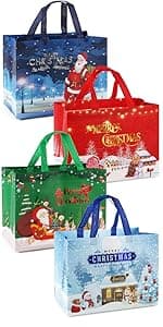 PARSUP Multifunctional Non-Woven Christmas Bags for Gifts Wrapping Shopping - Treat Bags with Handles, Xmas Party Supplies