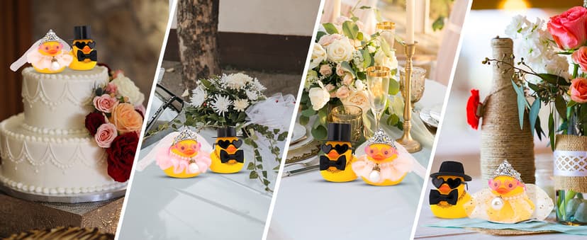 wonuu Pair Set of 2 Wedding Rubber Ducks, Bride Groom Duckies Marriage Rubber Duck Mini Couple Ducky for Ceremony Gift Souvenir Marry Blessings Elegant Heartwarming Present, White