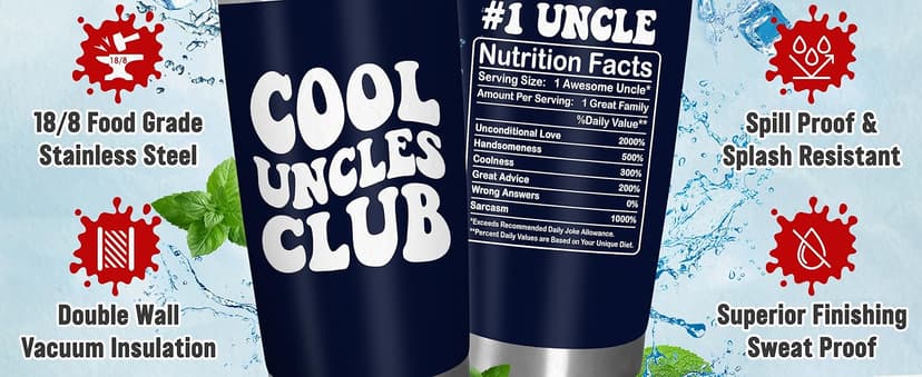Christmas Best Uncle Gifts for Men - Cool Uncles Club 20 oz Stainless Steel Cup Insulated Travel Tumbler with Lid - Uncle Birthday Gifts for Brother, Presents for Men