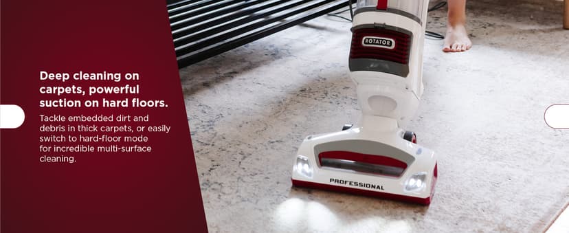 Shark NV501 Rotator Professional Lift-Away Upright Vacuum with HEPA Filter, Swivel Steering, LED Headlights, Wide Upholstery Tool, Dusting Brush & Crevice Tool, White/Red