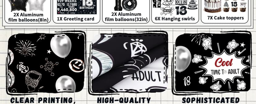 Birthday Party Supplies, Black Birthdays Decorations (18th)