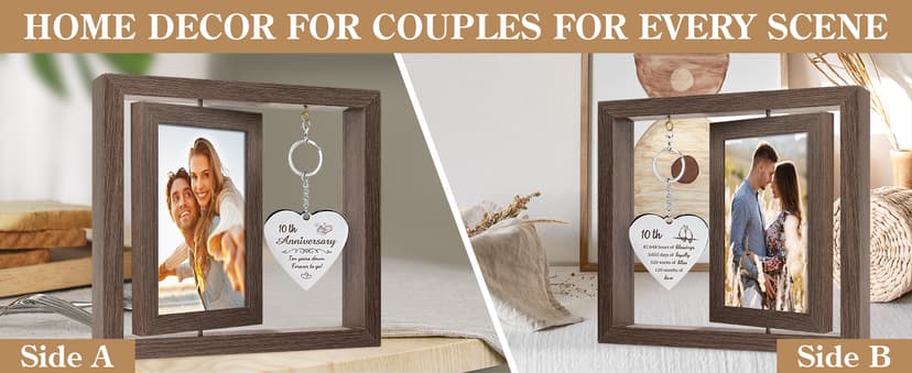10 Year Anniversary Picture Frame Gifts for Couple 10 Year Anniversary Decorations Gifts for Wife 10 Year Gift Anniversary Customized Photo Frame Happy 10th Aniversario Decorations Gift for Him