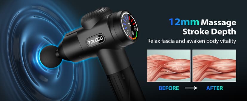 TOLOCO Massage Gun, Deep Tissue Back Massage for Athletes for Pain Relief, Percussion Massager with 10 Massages Heads & Silent Brushless Motor, Gifts for Fathers Day, Black