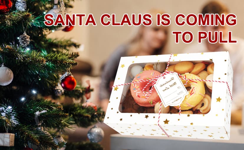 Zzrywuty 24 PCS Christmas Cookie Boxes for Gift Giving Golden Star White Bakery Boxes with Window,Christmas Treat Boxes for Pastry Dessert Cupcakes Mini Cake Pie Candy Donut,Baking Goods Packing Box