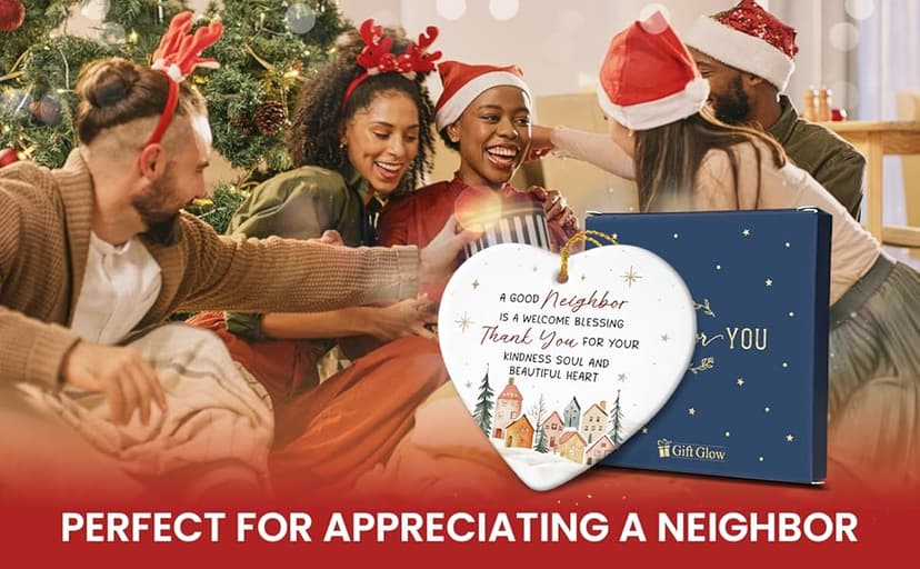 Neighbors Ornament 2025 - Thank You Gifts for Good Neighbors and Friends Next Door, Xmas Appreciation Gift for Women Man, Ceramic Ornaments for Christmas Tree Decor, Cute for Neighbor