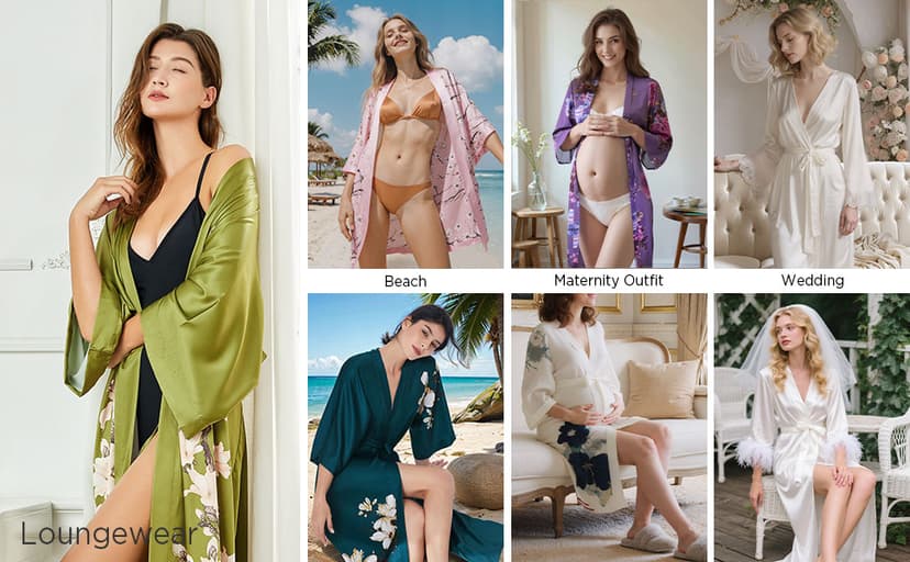 BABEYOND Kimono Robe Cover up with Box Long Floral Satin Sleepwear Silky Bathrobe Bachelorette Robe