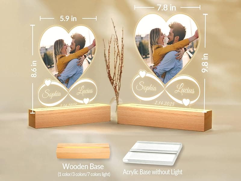 Custom Picture Frames with Photo, Personalized Photo Frame with Night Light, Customized Picture Frame, Personalized Anniversary Birthday Gifts for Women Men Her Him Girlfriend Boyfriend Couple