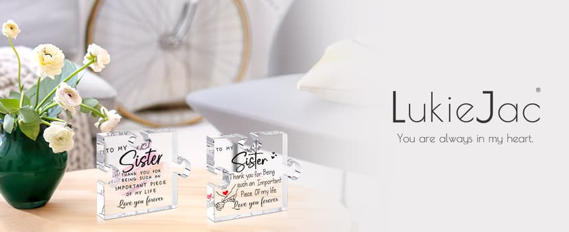 LukieJac Sister Gifts from Sister - Unique Sister Birthday Acrylic Puzzle-Shaped Plaque Desk Decorations Present for Sister Thanksgiving Christmas Wedding from Sister Brother