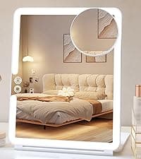 FUNTOUCH Rechargeable Travel Makeup Mirror with 72 Led Lights, Portable Lighted Beauty Mirror, 3 Color Lighting, Dimmable Touch Screen, Tabletop LED Folding Cosmetic Vanity Mirror