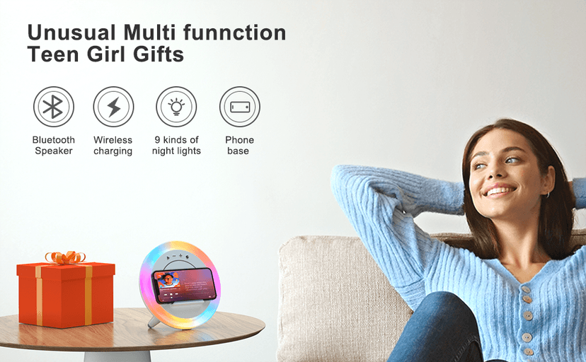 Bluetooth Speaker Night Lightsr,Wireless Charging Modern Speaker,Best Teenage Birthday Gift Ideas Tween Girls Gifts/Please use The Original Adapter