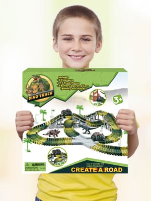 Dinosaur Toys,Create A Dinosaur World Road Race,Flexible Track Playset and 2 pcs Cool Dinosaur car for 3 4 5 6 Year & Up Old boy Girls Best Gift