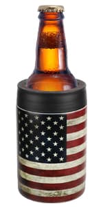 Stepstall Can Cooler Beer Bottle Holder with Beer Opener, 4-in-1 Design Slim Can Beer Bottle Insulators, Double Walled Stainless Steel Insulated, 12 OZ Beer Gifts for Men Father(Black American Flag)