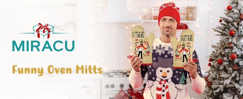 Miracu Funny Oven Mitts, Presents for Chefs, Cooking Gadgets, BBQ Oven Mitt, Unique Gifts for Cooks Dad Brother, Manly Christmas Thanksgiving Housewarming Grilling Kitchen Chef Gifts for Men Who Cook