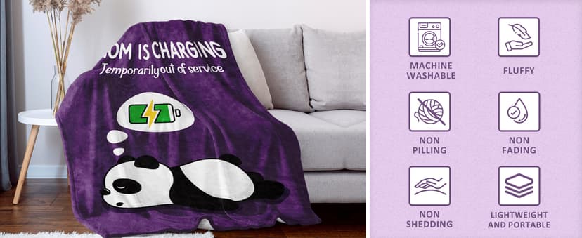 Craftique Gifts for Mom Birthday Christmas- Funny Soft Mom is Charging Blanket- New Moms Gifts for Women, Practical Blanket Throw for Napping Travel, 60”×50”