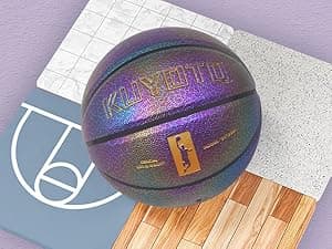 KUYOTQ Kids Youth Women Basketball - Shiny Purple Leather Size 3/4/5/6 - 22/25.5/27.5/28.5" Dazzle Textured Basketball for Boys and Girls (Deflated, Without Pump)