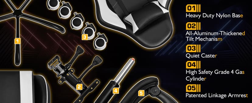 Homall Gaming Chair, Video Game Chair with Footrest and Massage Lumbar Support, Ergonomic Computer Chair Height Adjustable with Swivel Seat and Headrest (White)