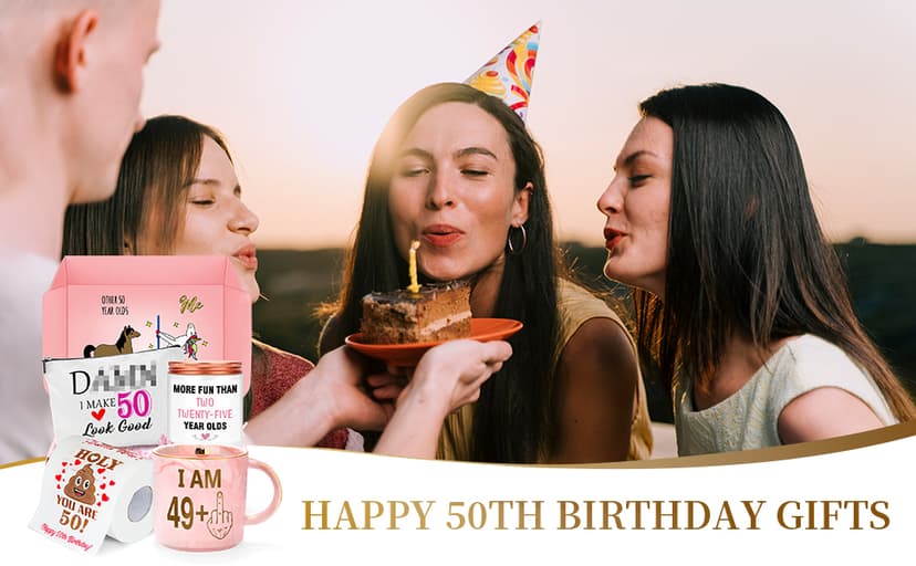 50th Birthday Gifts for Her Funny Happy 50th Birthday Decorations for Women 50 Year Old Gifts for Woman 50 and Fabulous Gift for Woman Sister Mom Best Friend Wife - Coffee Mug Makeup Bag Toilet Paper