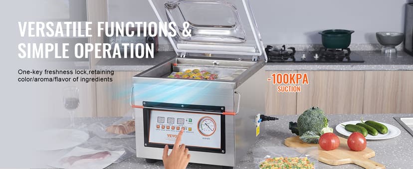 VEVOR Chamber Vacuum Sealer, 320W Sealing Power, Vacuum Packing Machine for Wet Foods, Meats, Marinades and More, Compact Size with 12.6 in Sealing Length, Applied in Home Kitchen and Commercial Use