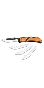 OUTDOOR EDGE OUTDOOR EDGE 3.5" RazorLite EDC Knife. Pocket Knife with Replaceable Blades and Clip. The Perfect Hunting Blade for Skinning Deer. Blaze Orange with 6 Blades