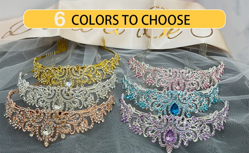 JETKONG 3 Pcs Bachelorette Party Decorations Bridal Shower Crown, Bride to Be Sash&Veil for Women Bachelorette Party Gifts, Bachelorette Party Supplies, Gifts, Favors (Rose Gold)