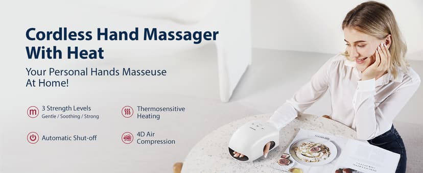 CINCOM Hand Massager - Cordless Hand Massager with Heat and Compression for Arthritis and Carpal Tunnel, Gifts for Women(White)