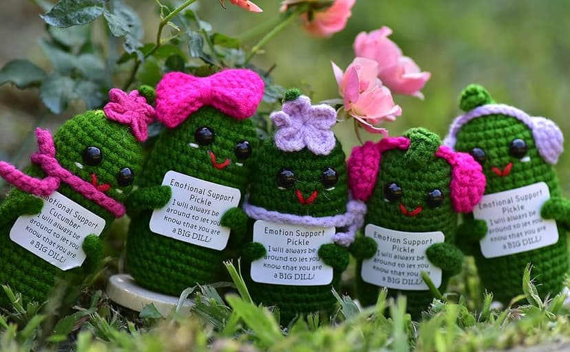 Funny Crochet Pickles 1 Pcs with Affirmations Cards for Inspirational Novelty Good Luck Gift and Party Decorations (KK-CKD04- REDCUM)