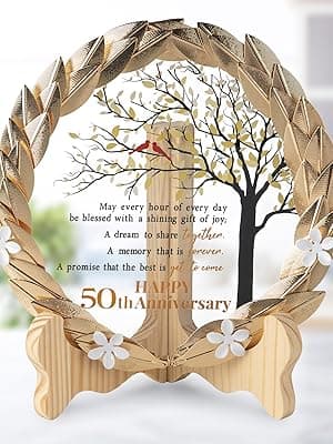 50th Anniversary Wedding Unique Gifts Ideas Crystal Plate with Gold Leaf Wreath - 50th Anniversary Wedding Gifts for Parents Couple - Cardinal Style