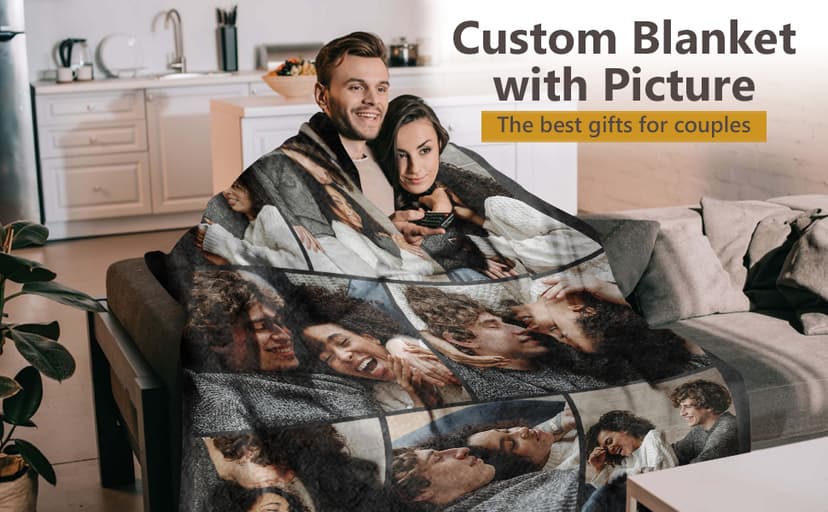 Custom Blanket with Picture Text Customized Fleece Photo Blanket for Couples Gifts Personalized Blankets and Throws Christmas Birthday Gifts for Boyfriend Girlfriend