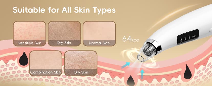 Blackhead Remover Pore Vacuum, Pore Cleaner for Face with 5 Attachments & 3 Suction Levels, USB Rechargeable Facial Blackhead Extractor Tool for Women & Men (Pearl White)